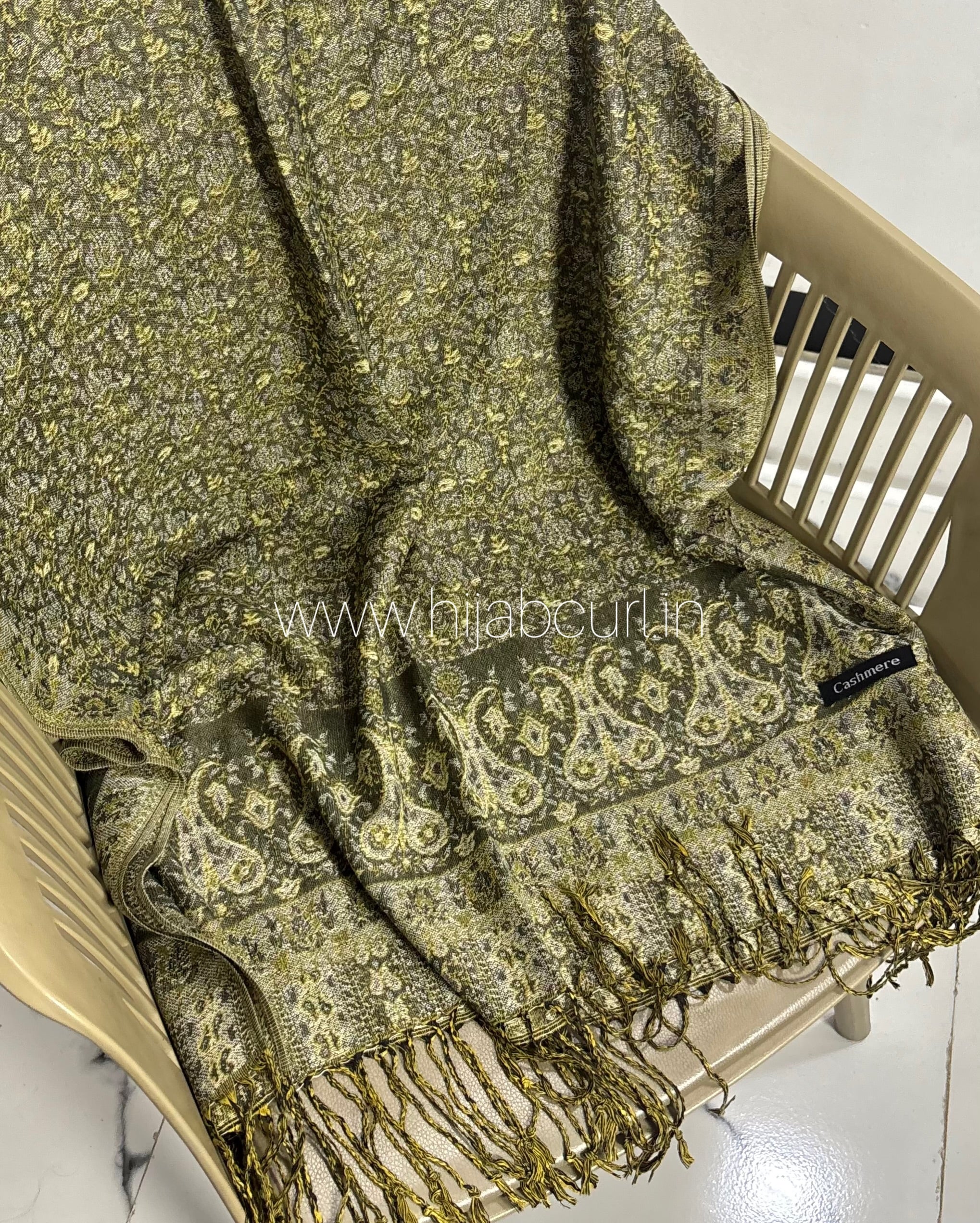 Luxury pashmina shawl - Olive - Image 2