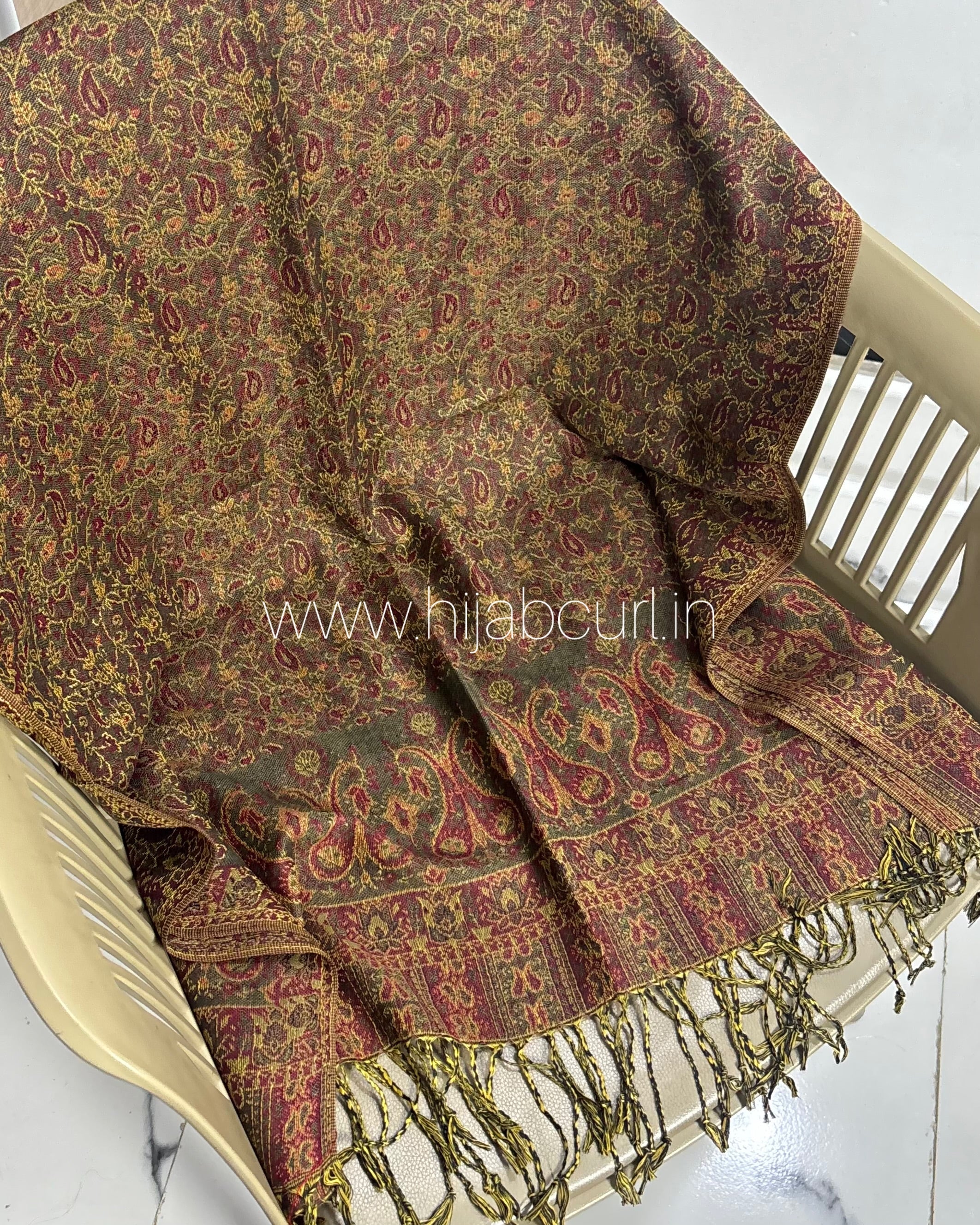 Luxury pashmina shawl - Mehendi - Image 3
