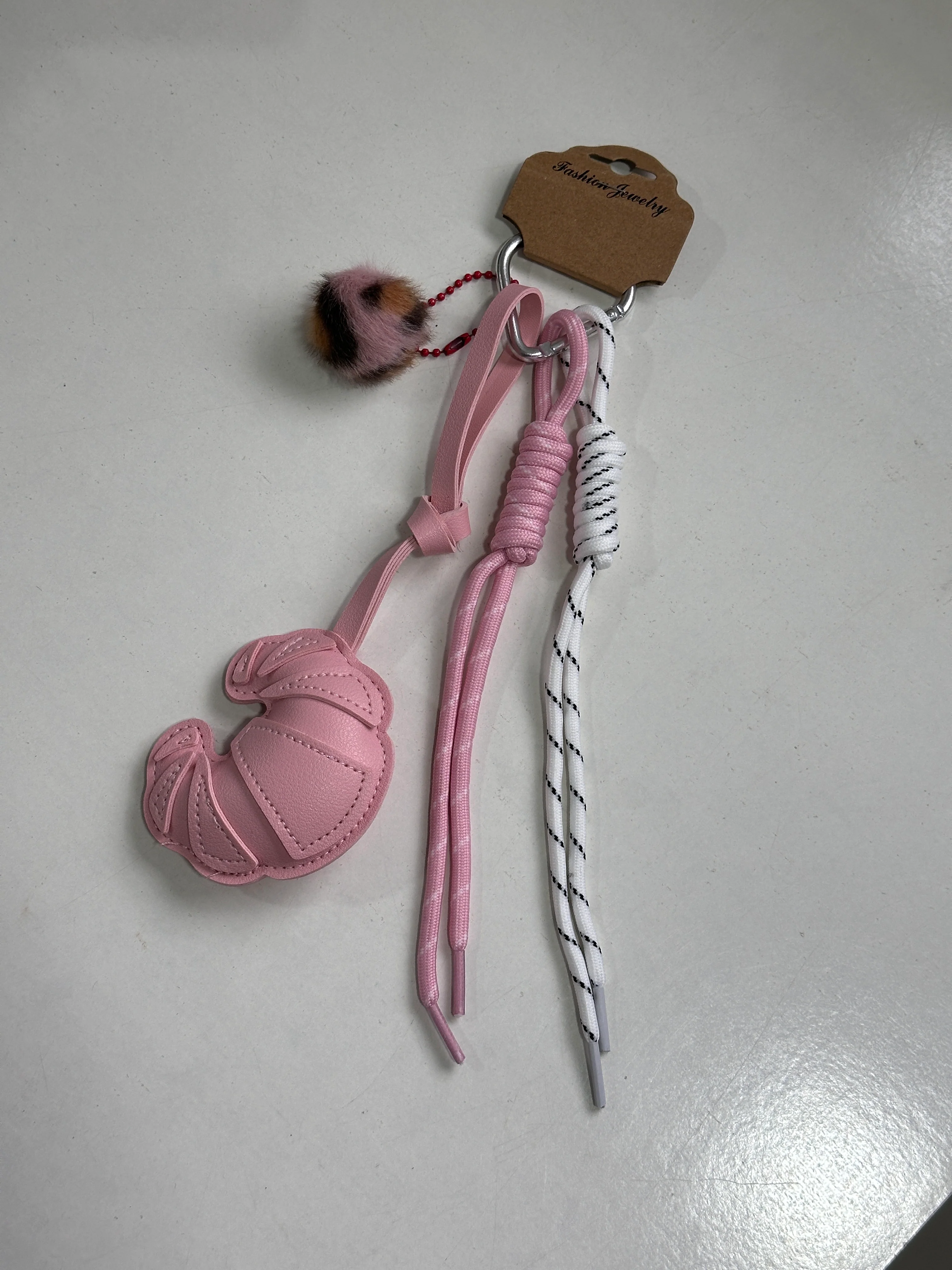 Pink croissant bag charm/ keychain
