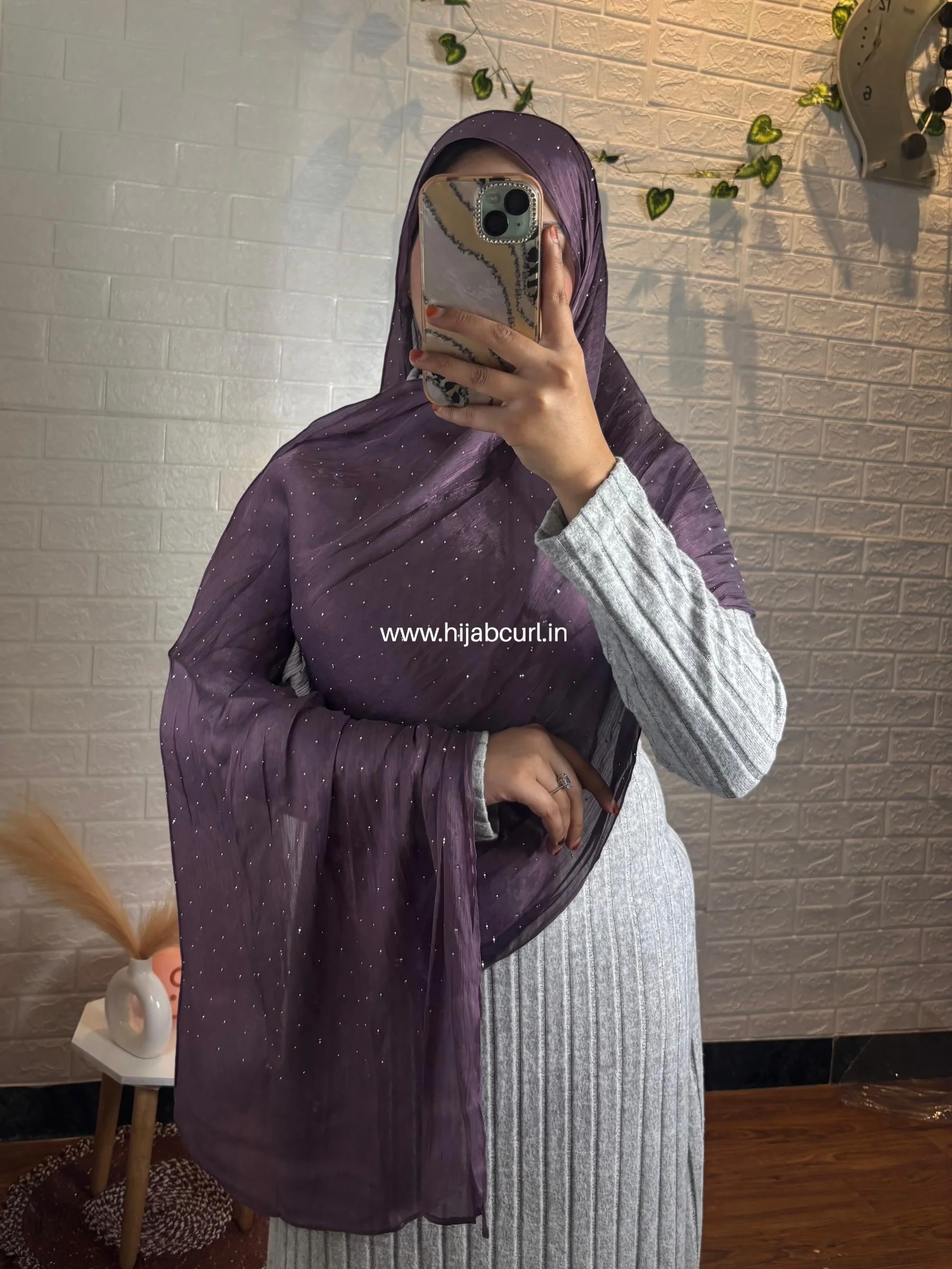 Silk Tissue Organza Stone Work Hijab - Image 6
