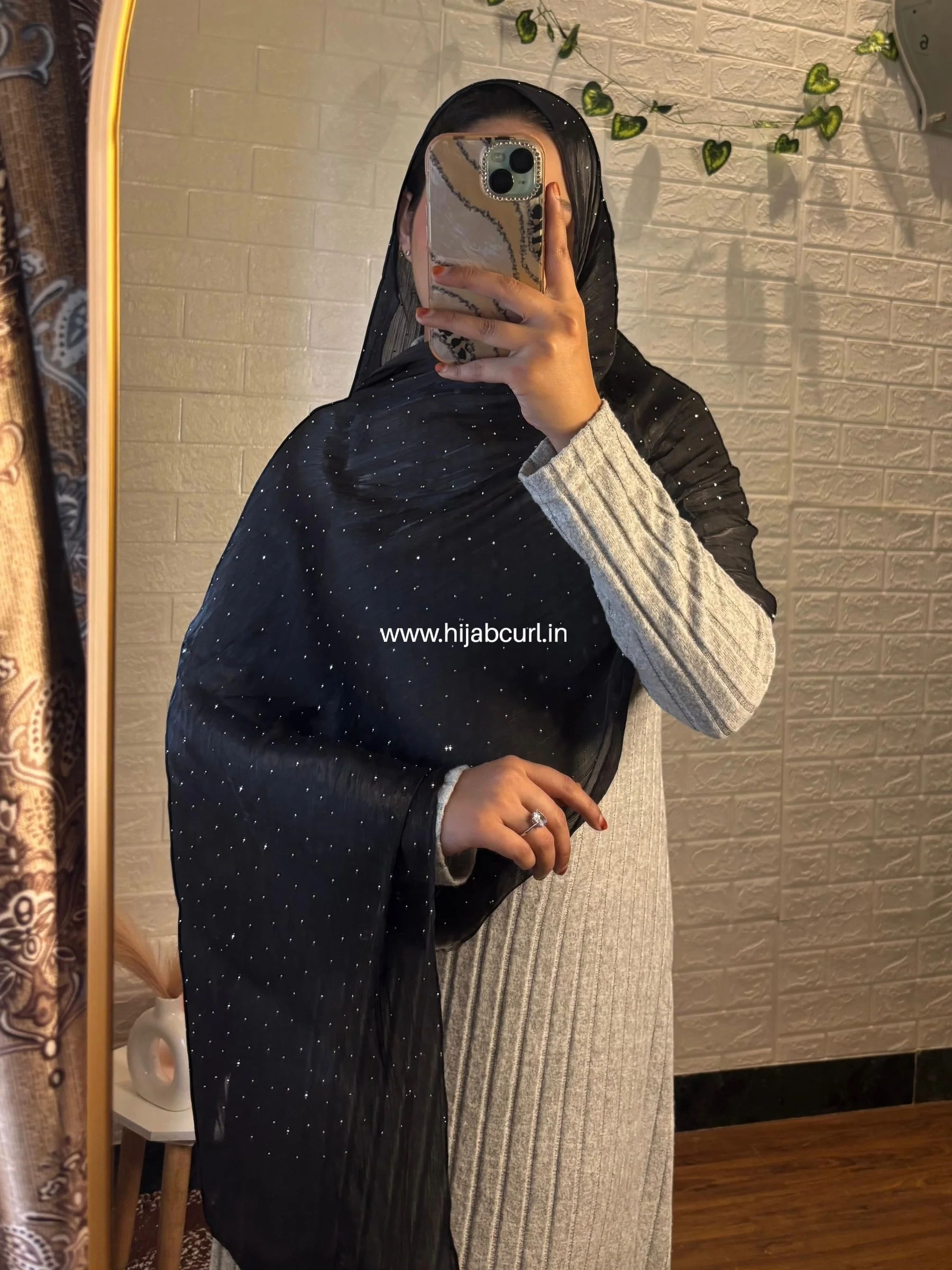 Silk Tissue Organza Stone Work Hijab - Image 8